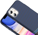 Apple iPhone 11 Kılıf MagSafe Şarj Özellikli Karbon Fiber Görünümlü Gros Kapak - Lacivert