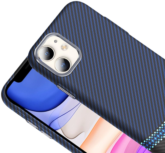 Apple iPhone 11 Kılıf MagSafe Şarj Özellikli Karbon Fiber Görünümlü Gros Kapak - Lacivert