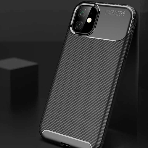 Apple iPhone 11 Kılıf Karbon Görünümlü Silikon Parmak İzi Bırakmayan Negro Kapak - Siyah