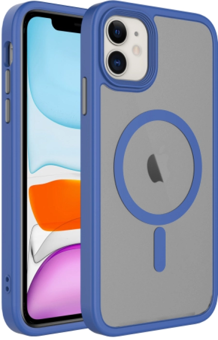 Apple iPhone 12 (6.1) Kılıf Kablosuz Şarj Uyumlu Silikon Flet MagSafe Kapak - Mavi