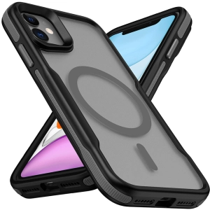 Apple iPhone 12 (6.1) Kılıf M-safe Şarj Özellikli Renkli Kenar Airbag Şeritli Zore Lamer Kapak - Gri