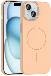 Apple iPhone 15 (6.1) Kılıf MagSafe Kablosuz Şarj Özellikli Kaliteli, Ruby Sert Kapak - Desert Titanyum