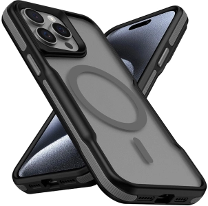 Apple iPhone 15 Pro (6.1) Kılıf M-safe Şarj Özellikli Renkli Kenar Airbag Şeritli Zore Lamer Kapak - Gri