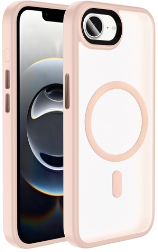 Apple iPhone 16e Kılıf Kablosuz Şarj Uyumlu Silikon Flet MagSafe Kapak - Pembe