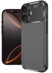 Apple iPhone 17 Kılıf Karbon Görünümlü Silikon Parmak İzi Bırakmayan Negro Kapak - Siyah