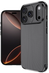 Apple iPhone 17 Pro Kılıf Karbon Görünümlü Silikon Parmak İzi Bırakmayan Negro Kapak - Siyah