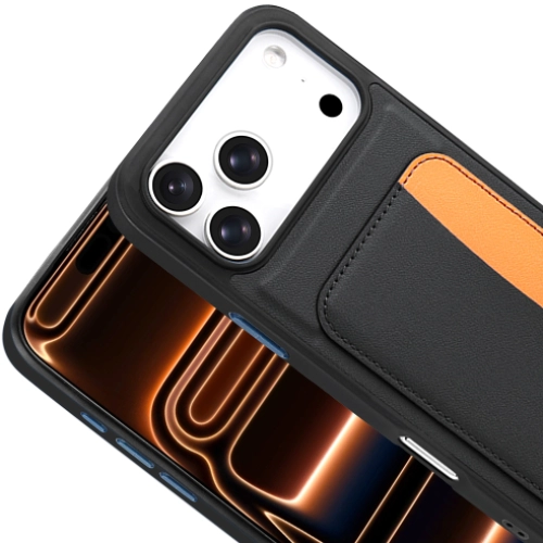 Apple iPhone 17 Pro Kılıf Kartlık Bölmeli X-Kart Silikon Kapak, Premium Koruma - Turuncu