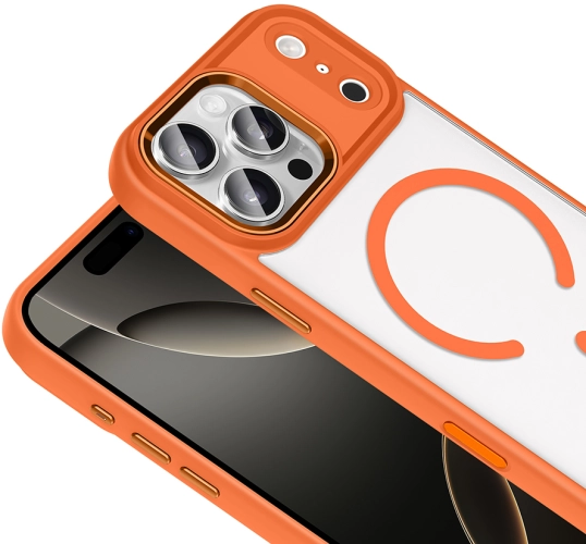 Apple iPhone 17 Pro Kılıf Wireless Şarj Özellikli Arkası Şeffaf Krom MagSafe Silikon Kapak - Gri