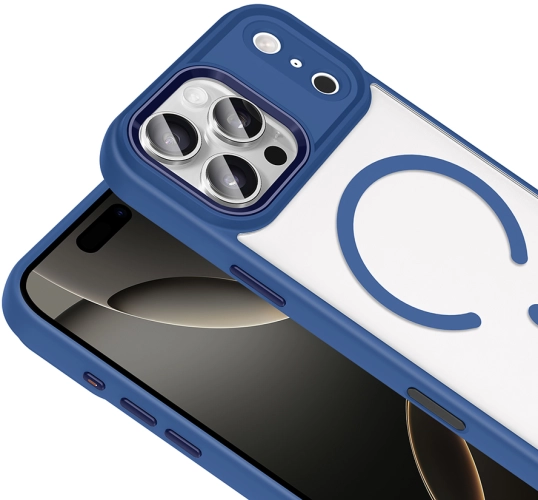 Apple iPhone 17 Pro Kılıf Wireless Şarj Özellikli Arkası Şeffaf Krom MagSafe Silikon Kapak - Gri