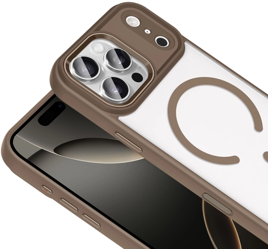 Apple iPhone 17 Pro Kılıf Wireless Şarj Özellikli Arkası Şeffaf Krom MagSafe Silikon Kapak - Gri