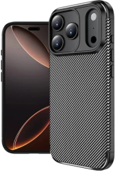 Apple iPhone 17 Pro Max Kılıf Karbon Görünümlü Silikon Parmak İzi Bırakmayan Negro Kapak - Siyah