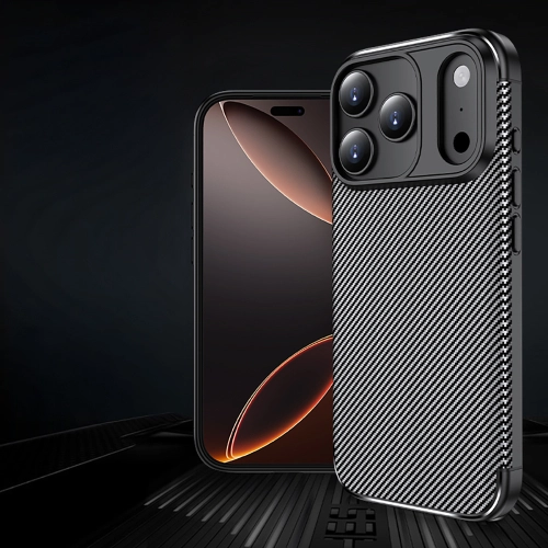 Apple iPhone 17 Pro Max Kılıf Karbon Görünümlü Silikon Parmak İzi Bırakmayan Negro Kapak - Siyah