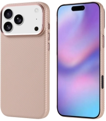 Apple iPhone 17 Pro Max Kılıf MagSafe Şarj Özellikli Karbon Fiber Görünümlü Nekst Kapak - Bej