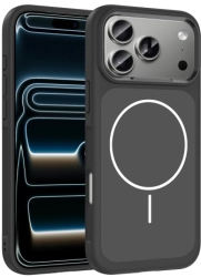 Apple iPhone 17 Pro Max Kılıf M-Safe Şarj Özellikli Metal Kamera Çerçeveli Sanremo Silikon Kapak - Siyah