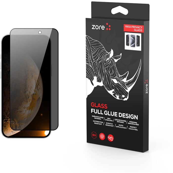 Apple iPhone 17 Kırılmaz Cam Ekran Koruyucu Hayalet Rika Privacy Premium Toz Önleyicili, Tam Uyumlu, Temperli Tam Kaplayan - Siyah