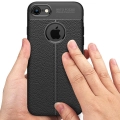 Apple iPhone 7 Kılıf Deri Görünüm Premium Soft Niss Kapak - Siyah