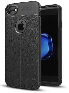 Apple iPhone 7 Kılıf Deri Görünüm Premium Soft Niss Kapak - Siyah