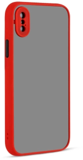 Apple iPhone Xs Kılıf Esnek Dayanıklı Darbe Koruyucu, Kamera Korumalı, Tam Uyumlu, Arkası Mat Şeffaf, Hux Kapak - Kırmızı