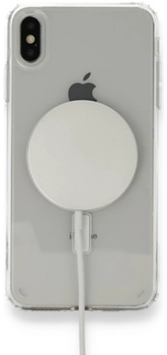 Apple iPhone Xs Kılıf MagSafe Kablosuz Şarj Özellikli Şeffaf Sert PC Embos Kapak