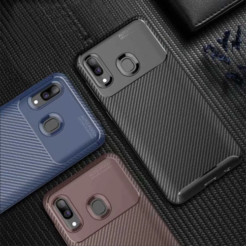 Samsung Galaxy A10s Kılıf Karbon Görünümlü Silikon Parmak İzi Bırakmayan Negro Kapak - Lacivert