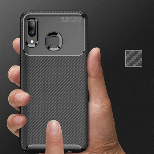 Samsung Galaxy A10s Kılıf Karbon Görünümlü Silikon Parmak İzi Bırakmayan Negro Kapak - Lacivert