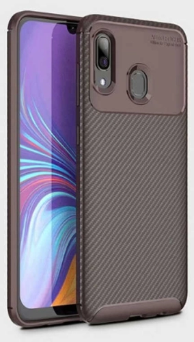 Samsung Galaxy A20 Kılıf Karbon Görünümlü Silikon Parmak İzi Bırakmayan Negro Kapak - Siyah