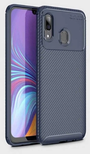 Samsung Galaxy A20 Kılıf Karbon Görünümlü Silikon Parmak İzi Bırakmayan Negro Kapak - Siyah