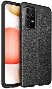 Samsung Galaxy A52 Kılıf Deri Görünüm Premium Soft Niss Kapak - Siyah