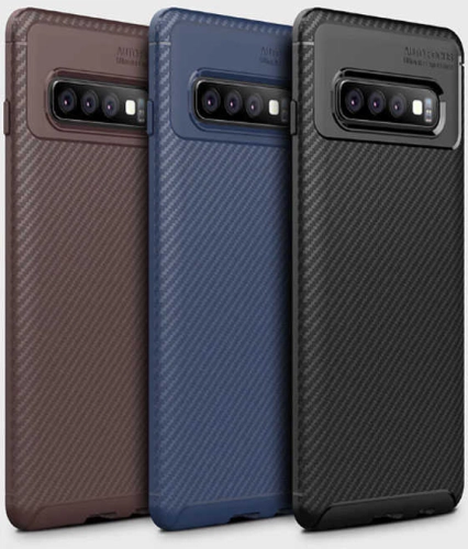 Samsung Galaxy S10 Kılıf Karbon Görünümlü Silikon Parmak İzi Bırakmayan Negro Kapak - Siyah