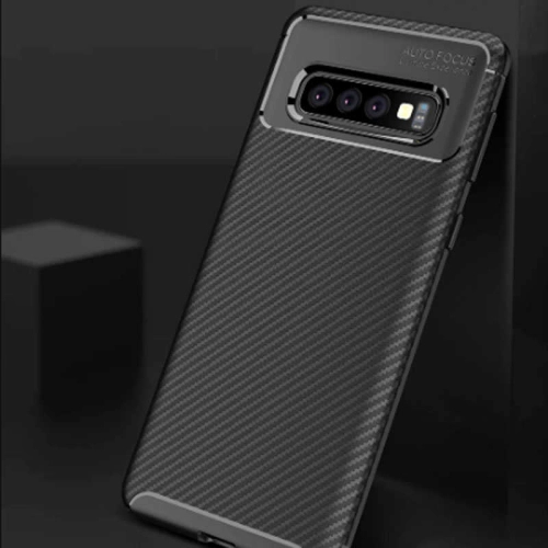 Samsung Galaxy S10 Kılıf Karbon Görünümlü Silikon Parmak İzi Bırakmayan Negro Kapak - Lacivert