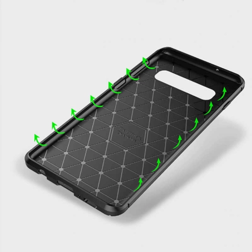 Samsung Galaxy S10 Kılıf Karbon Görünümlü Silikon Parmak İzi Bırakmayan Negro Kapak - Lacivert