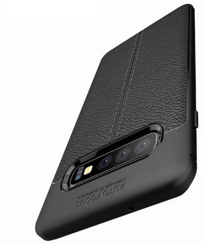 Samsung Galaxy S10 Kılıf Deri Görünüm Premium Soft Niss Kapak - Gri