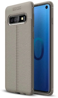 Samsung Galaxy S10 Kılıf Deri Görünüm Premium Soft Niss Kapak - Gri