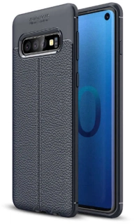 Samsung Galaxy S10 Kılıf Deri Görünüm Premium Soft Niss Kapak - Lacivert