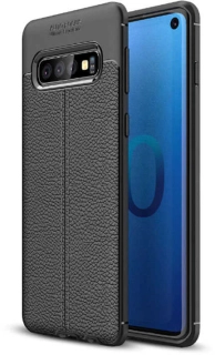 Samsung Galaxy S10 Kılıf Deri Görünüm Premium Soft Niss Kapak - Siyah