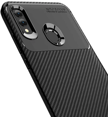 Huawei P Smart 2019 Kılıf Karbon Görünümlü Silikon Parmak İzi Bırakmayan Negro Kapak - Siyah