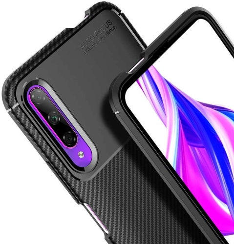 Huawei P Smart Pro 2019 Kılıf Karbon Görünümlü Silikon Parmak İzi Bırakmayan Negro Kapak - Lacivert