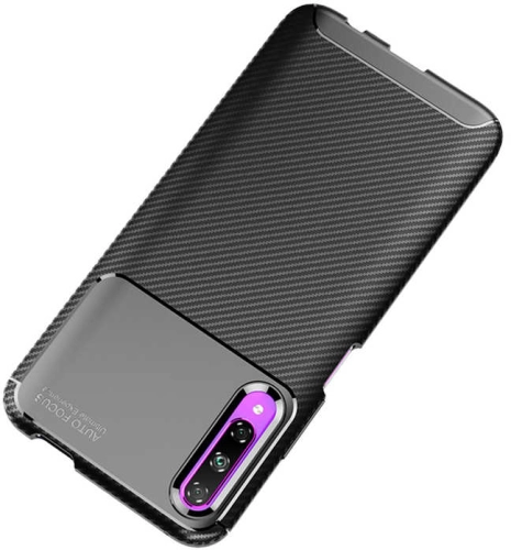 Huawei P Smart Pro 2019 Kılıf Karbon Görünümlü Silikon Parmak İzi Bırakmayan Negro Kapak - Lacivert