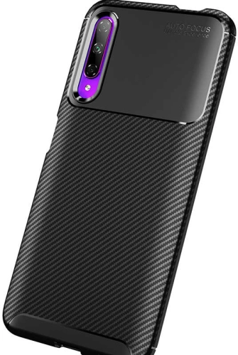Huawei P Smart Pro 2019 Kılıf Karbon Görünümlü Silikon Parmak İzi Bırakmayan Negro Kapak - Lacivert
