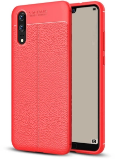 Huawei P20 Kılıf Deri Görünüm Premium Soft Niss Kapak - Kırmızı