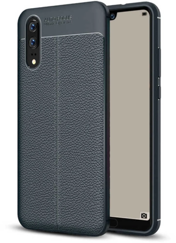 Huawei P20 Kılıf Deri Görünüm Premium Soft Niss Kapak - Lacivert