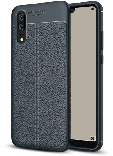 Huawei P20 Kılıf Deri Görünüm Premium Soft Niss Kapak - Lacivert