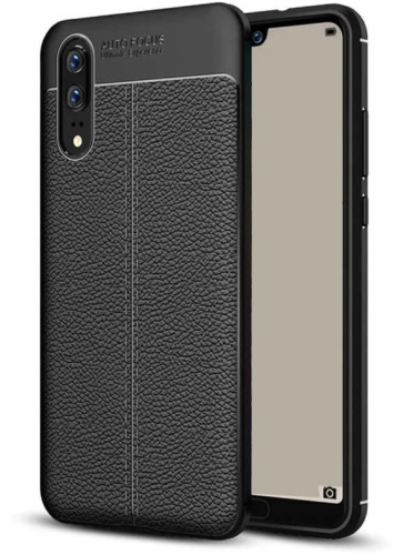 Huawei P20 Kılıf Deri Görünüm Premium Soft Niss Kapak - Siyah