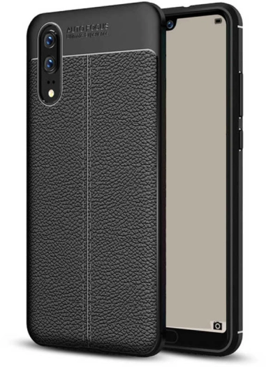 Huawei P20 Kılıf Deri Görünüm Premium Soft Niss Kapak - Siyah