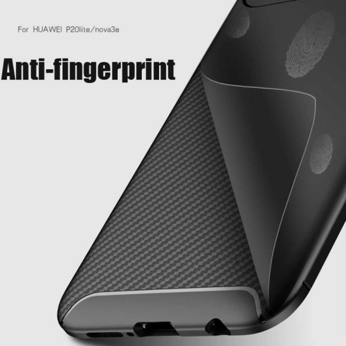 Huawei P20 Lite Kılıf Karbon Görünümlü Silikon Parmak İzi Bırakmayan Negro Kapak - Lacivert