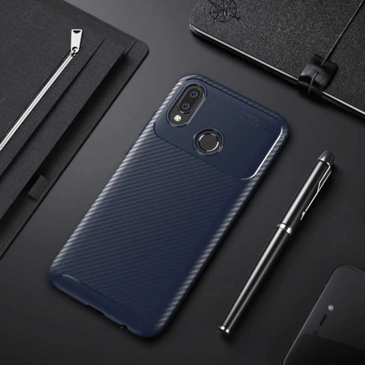 Huawei P20 Lite Kılıf Karbon Görünümlü Silikon Parmak İzi Bırakmayan Negro Kapak - Lacivert