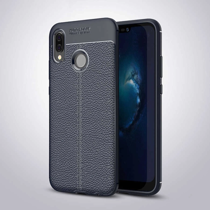 Huawei P20 Lite Kılıf Deri Görünüm Premium Soft Niss Kapak - Lacivert