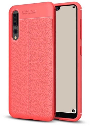 Huawei P20 Pro Kılıf Deri Görünüm Premium Soft Niss Kapak - Kırmızı