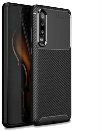 Huawei P30 Kılıf Karbon Görünümlü Silikon Parmak İzi Bırakmayan Negro Kapak - Siyah
