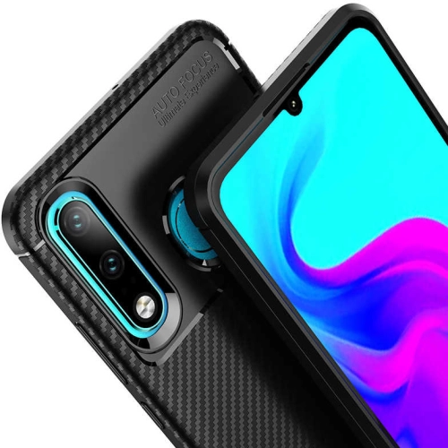 Huawei P30 Lite Kılıf Karbon Görünümlü Silikon Parmak İzi Bırakmayan Negro Kapak - Siyah